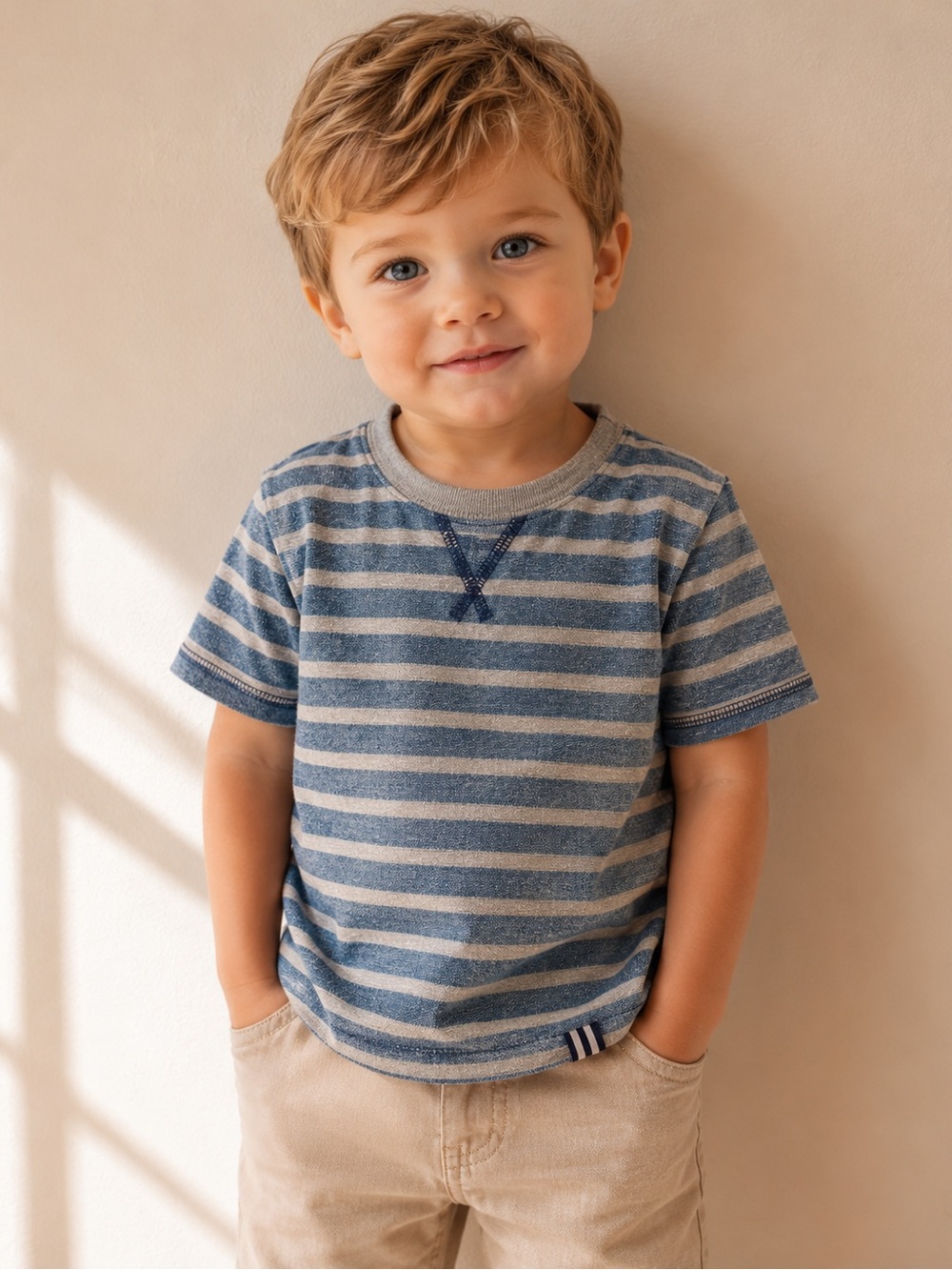 Splendid Baby Boys Blue & Gray Striped Short Sleeve T-Shirt 18-24M 100% Cotton